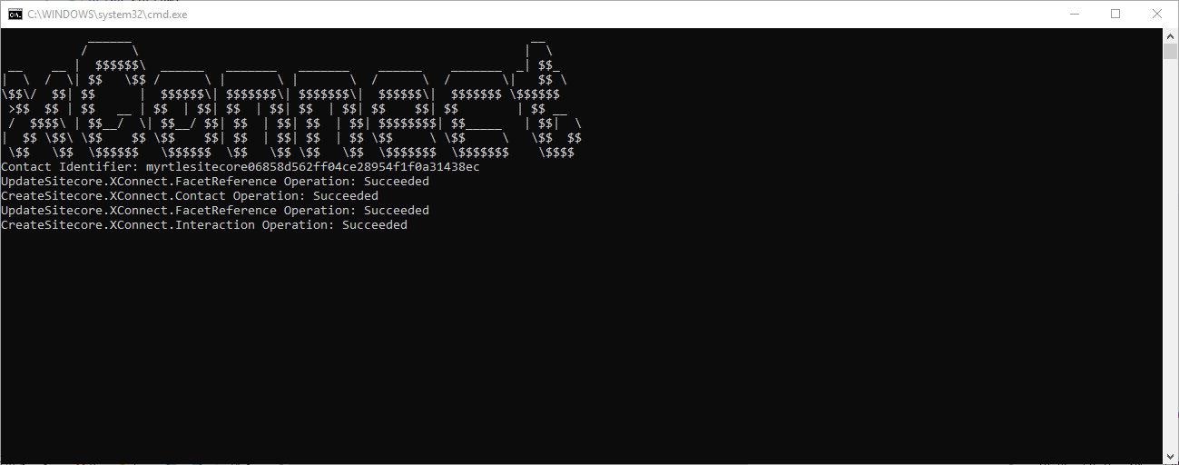 A terminal with the facet set on the contract and interaction, and contact and interaction event details in the app output.