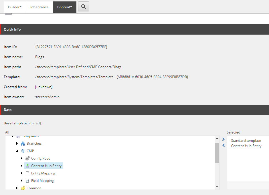 The Data section on the Content tab showing how to select base templates