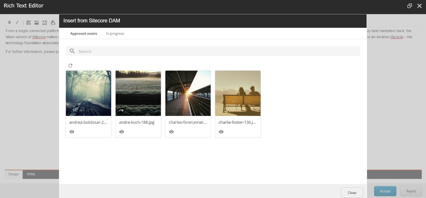 The Insert from Sitecore DAM dialog