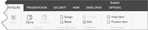 Builder options in menu ribbon