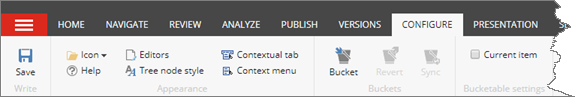 Configure tab in menu ribbon Configure tab in menu ribbon