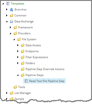 Read text file pipeline step template highlighted in content tree