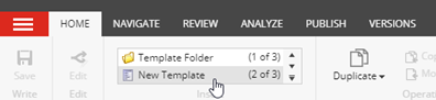 New template option on the menu ribbon New template option on the menu ribbon