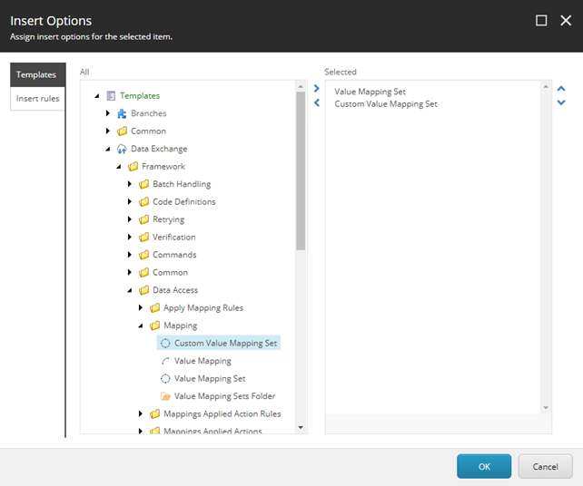 Insert Options dialog