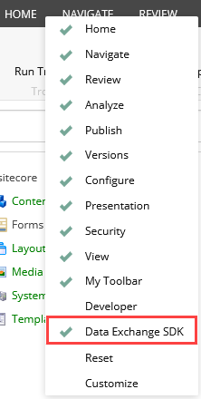 Data Exchange SDK in the menu selection ribbon Data Exchange SDK in the menu selection ribbon