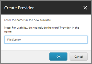 Create Provider dialog