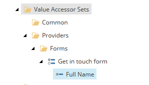Full name value accessor under the Get in touch form item in the content tree