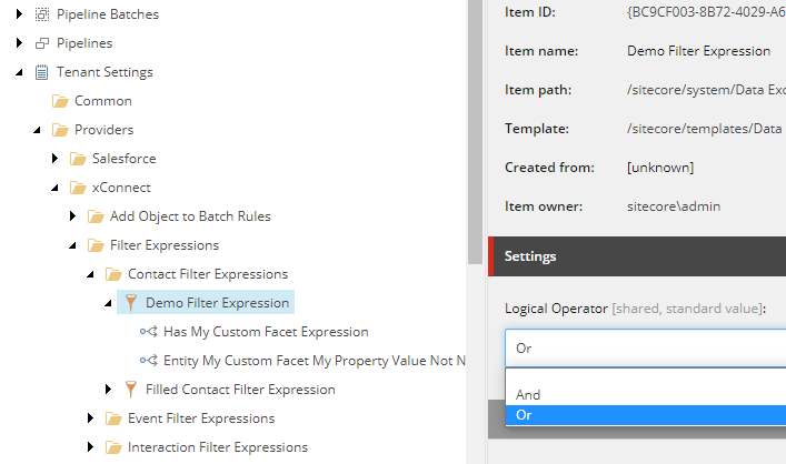 Select logical operator for filter conditions Select logical operator for filter conditions