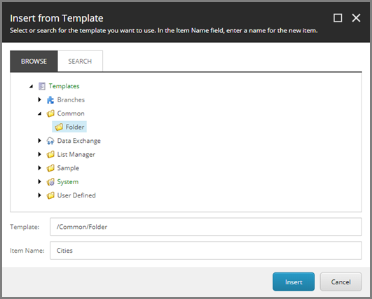 Insert from Template dialog Insert from Template dialog