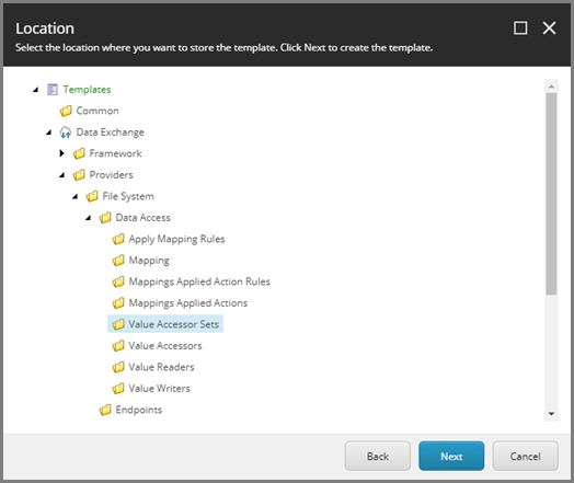 Value Accessor sets in the Location dialog Value Accessor sets in the Location dialog