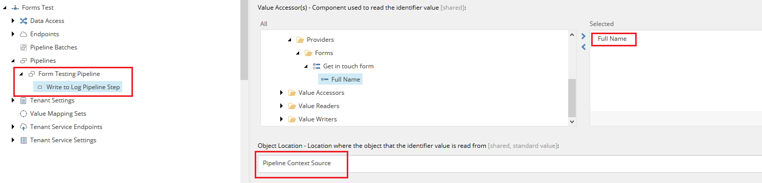 Configuring the value accessor on the Write to Log Pipeline Step dialog