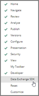 Enable the Data Exchange SDK tab on the ribbon