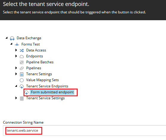 The Select the tenant service endpoint dialog