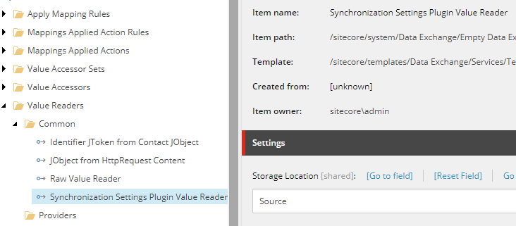 Settings for Value Reader.