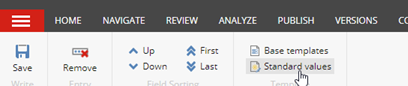 Standard values on menu ribbon Standard values on menu ribbon
