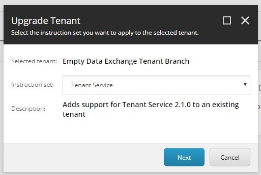 The Upgrade Tenant dialog The Upgrade Tenant dialog