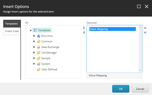 Insert Options dialog