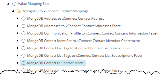 The MongoDB Contact to Contant Model item seleced in the Content tree.