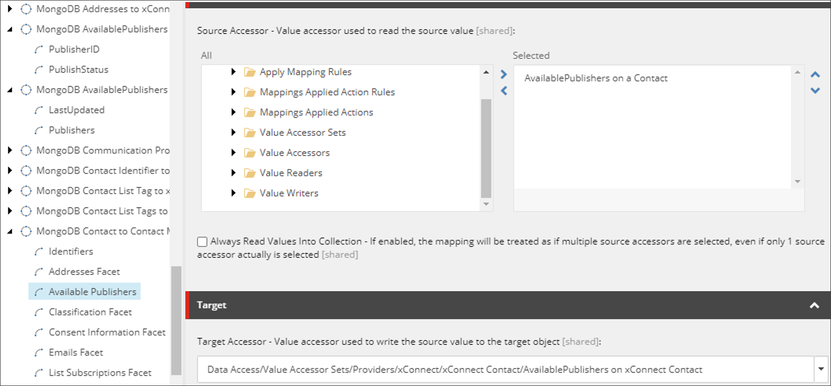 Mapping between the MongoDB Available Publishers and the xConnect AvailablePublishers. Mapping between the MongoDB Available Publishers and the xConnect AvailablePublishers.