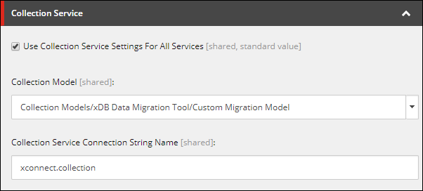 The Collection Service section with the custom model selected in the Collection model field.