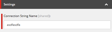 The settings dialog with the connection string name input field showing a validation error The settings dialog with the connection string name input field showing a validation error