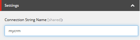 The settings dialog with the connection string name input field