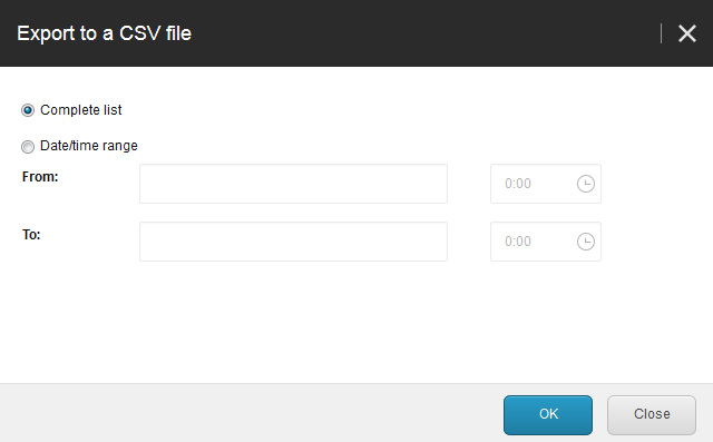 Export to CSV file dialog box.