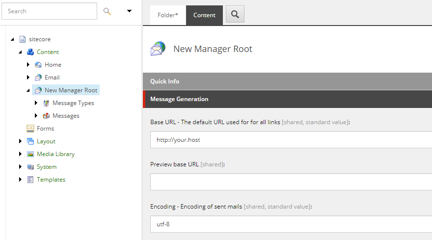 Content Editor showing a new Manager Root. Content Editor showing a new Manager Root.