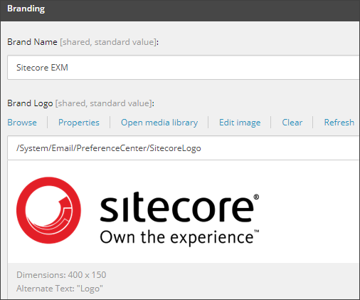 Branding section for the email manager root.