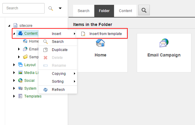 Diagram of how to access the Insert from template command. Diagram of how to access the Insert from template command.
