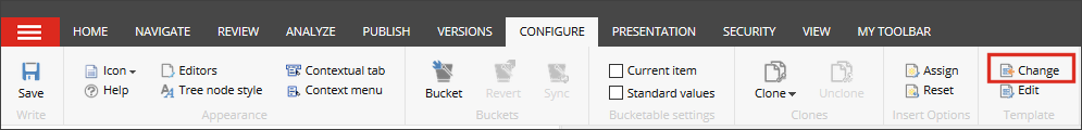 The Change button on the Configure tab