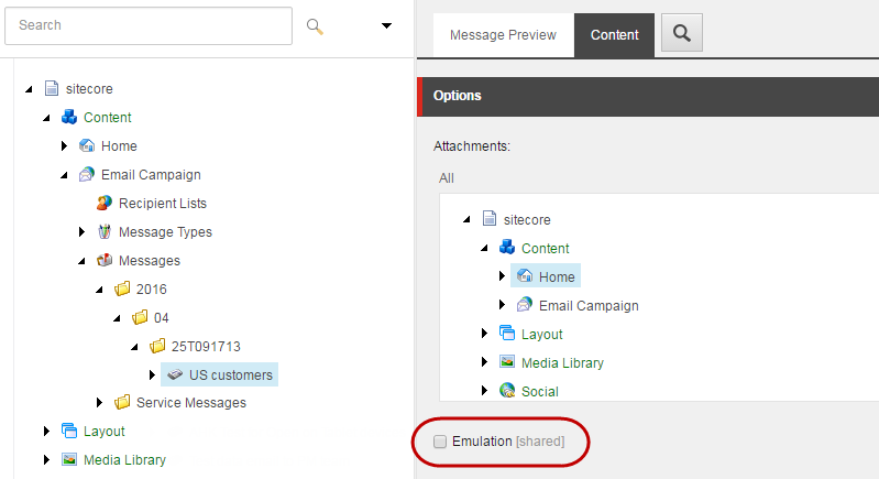 Content Editor Content tab Emulation check box.