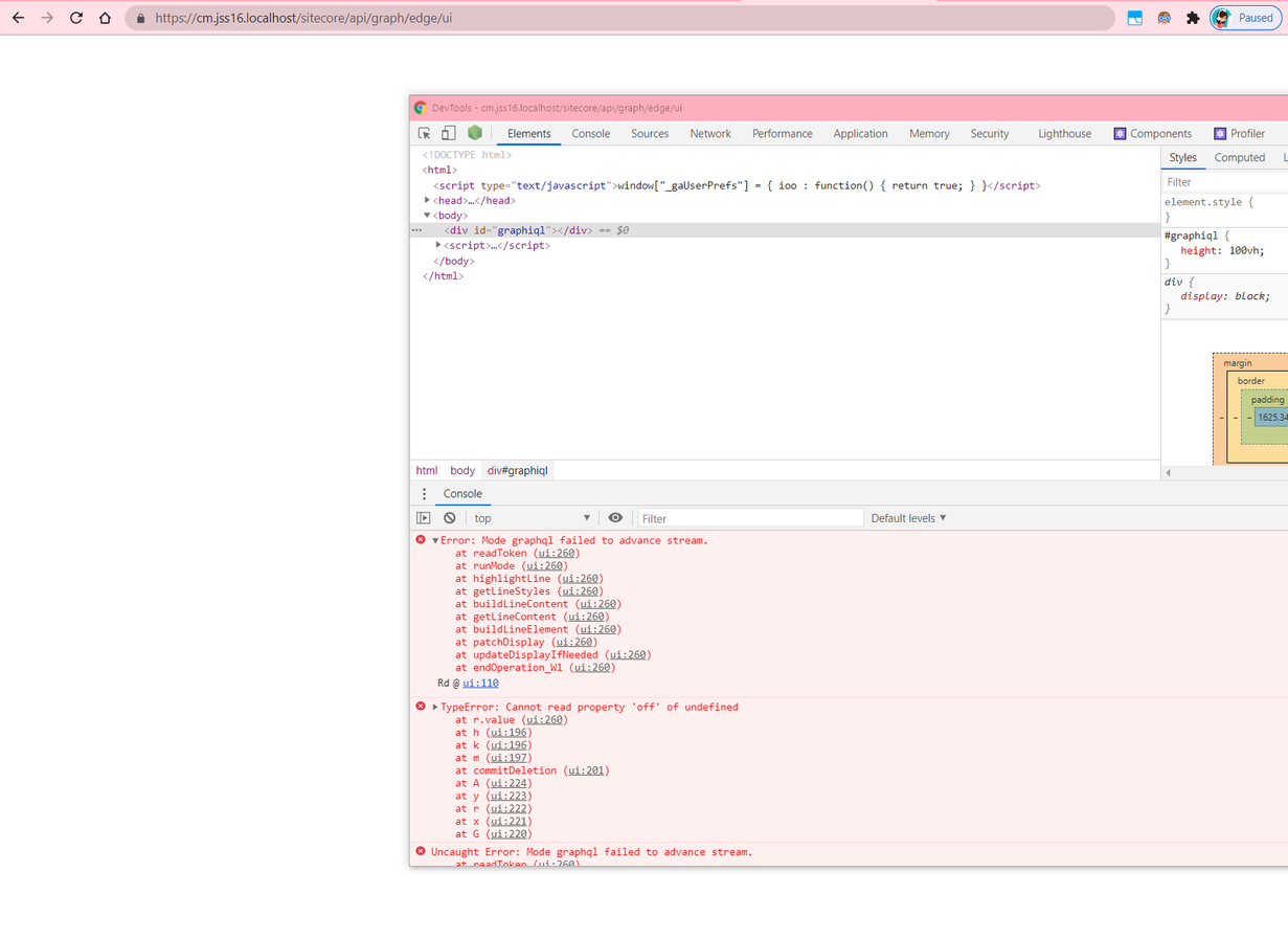 GraphiQL error Mode graphql failed to advance stream