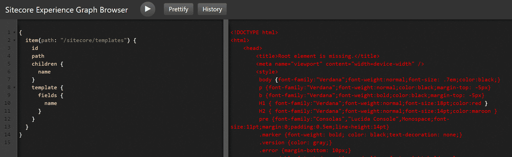 GraphiQL error XmlException: Root element is missing