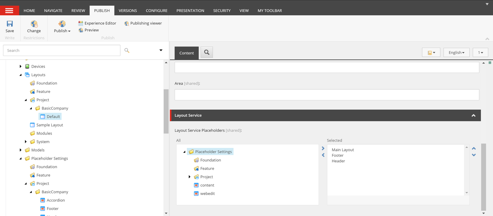 Configuration interface for Layout Service Placeholders