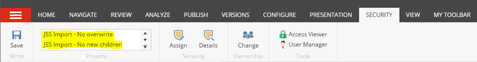 Code-first import security presets Code-first import security presets