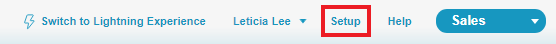 Setup option in the Salesforce top menu