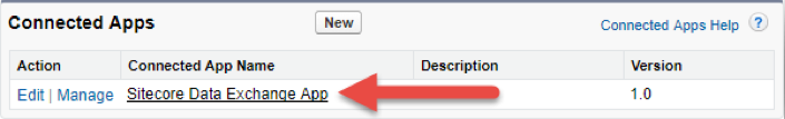 The app list in the Connected Apps dialog, with the name of the connected app pointed out The app list in the Connected Apps dialog, with the name of the connected app pointed out