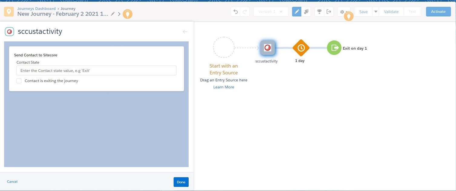 Salesforce Marketing Cloud Journey Builder dialog showing options for a new state. Salesforce Marketing Cloud Journey Builder dialog showing options for a new state.
