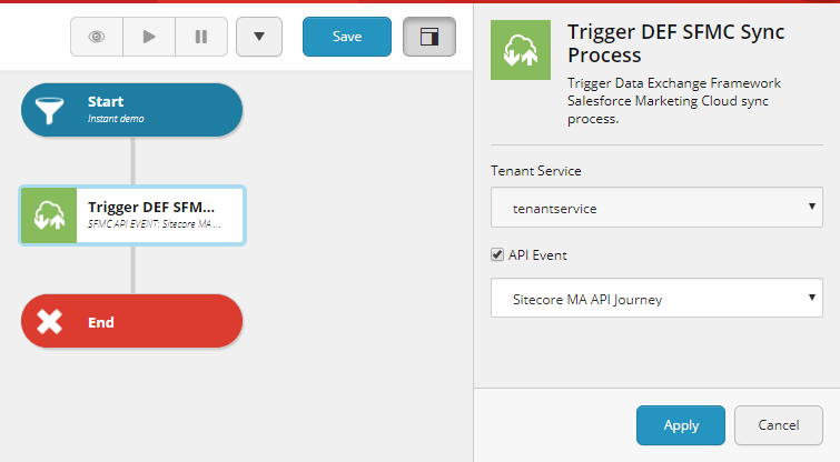 Selecting an API event for the Trigger DEF SFMC Sync Process.