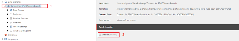 Enable or disable option in the Administration section of the Data Exchange tenant content tab.