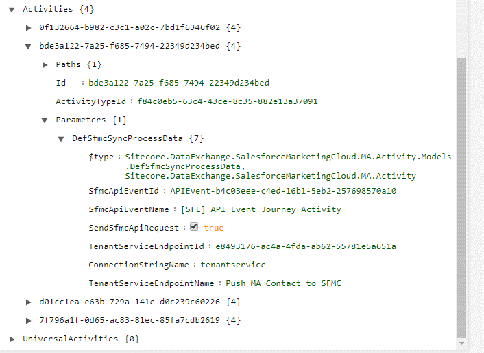 JSON editor showing the ActivityTypeID.