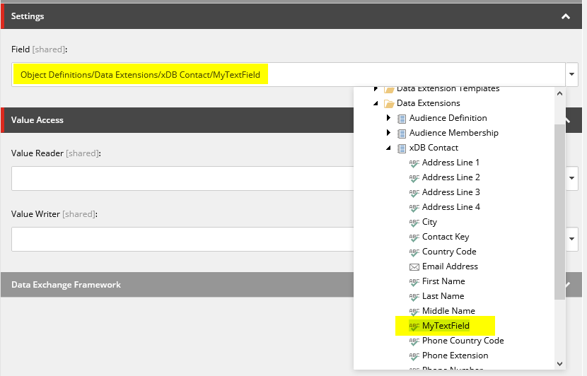 Value accessor settings Value accessor settings