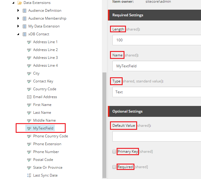 Text field settings Text field settings