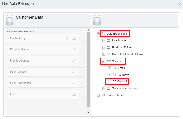 Select the xDB Contact data extension Select the xDB Contact data extension