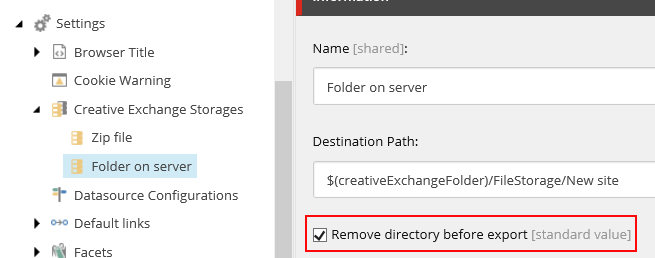 Remove directory before export check box. Remove directory before export check box.