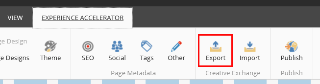 Export button on the Experience Accelerator tab. Export button on the Experience Accelerator tab.