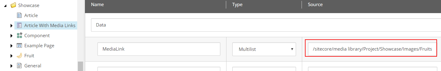 Path to data source in Source field.