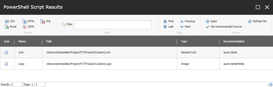 Powershell Script Results dialog