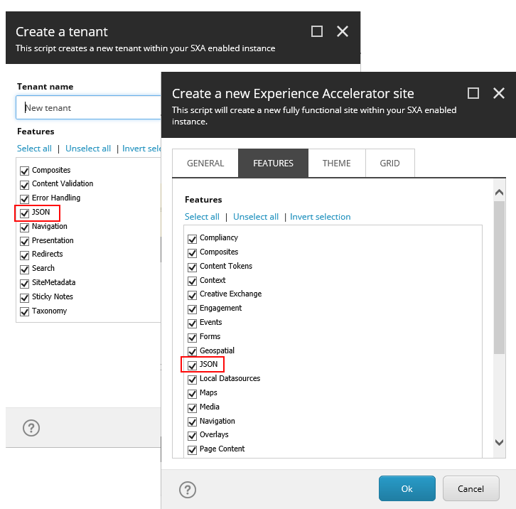 Select JSON in the SXA wizards.